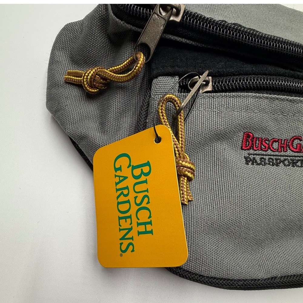 Vintage Busch Gardens Passport Member Fanny Pack Waist Bag Grey Canvas - Picture 6 of 8